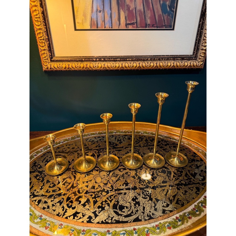 Set of 6 Mid-Century Brass Candlestick Holders – Graduated‎ Taper Candle Holders